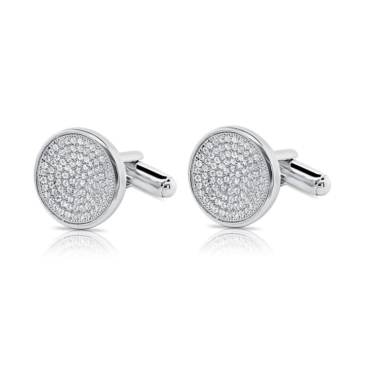 Silver Cubic Zirconia Round Cuff Links