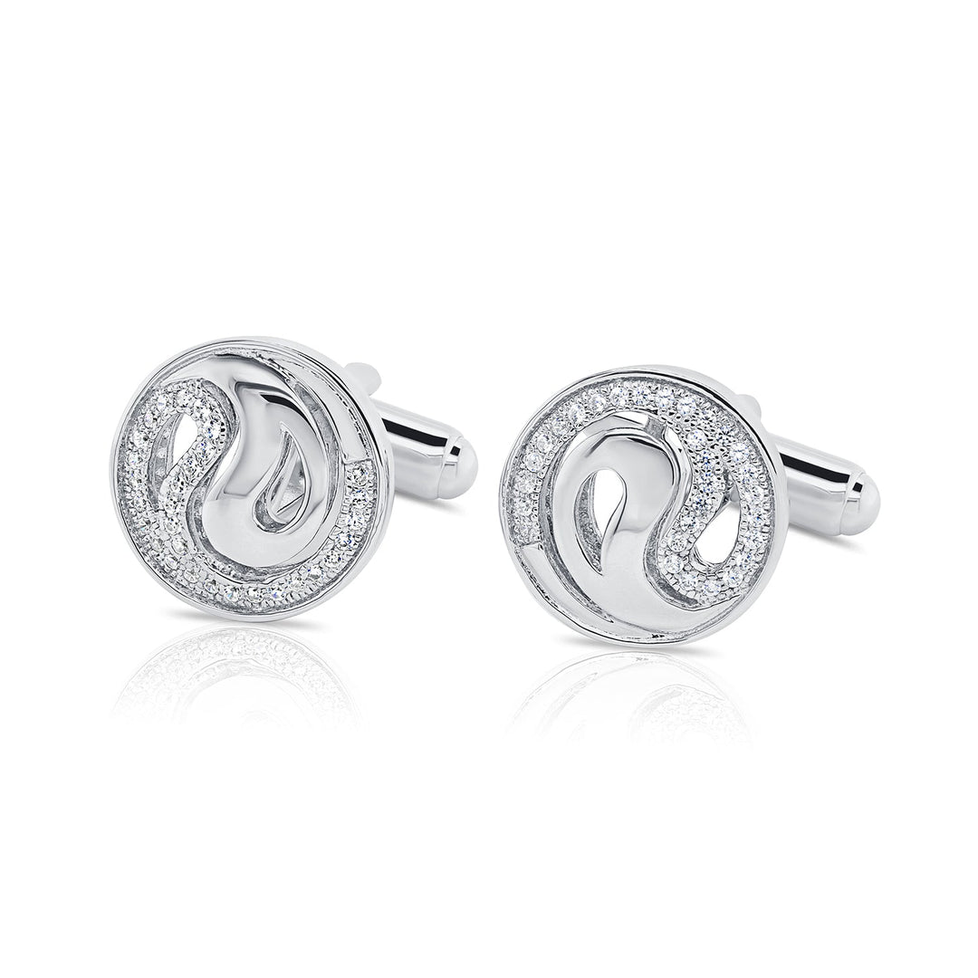 Silver Cubic Zirconia Round Cuff Links