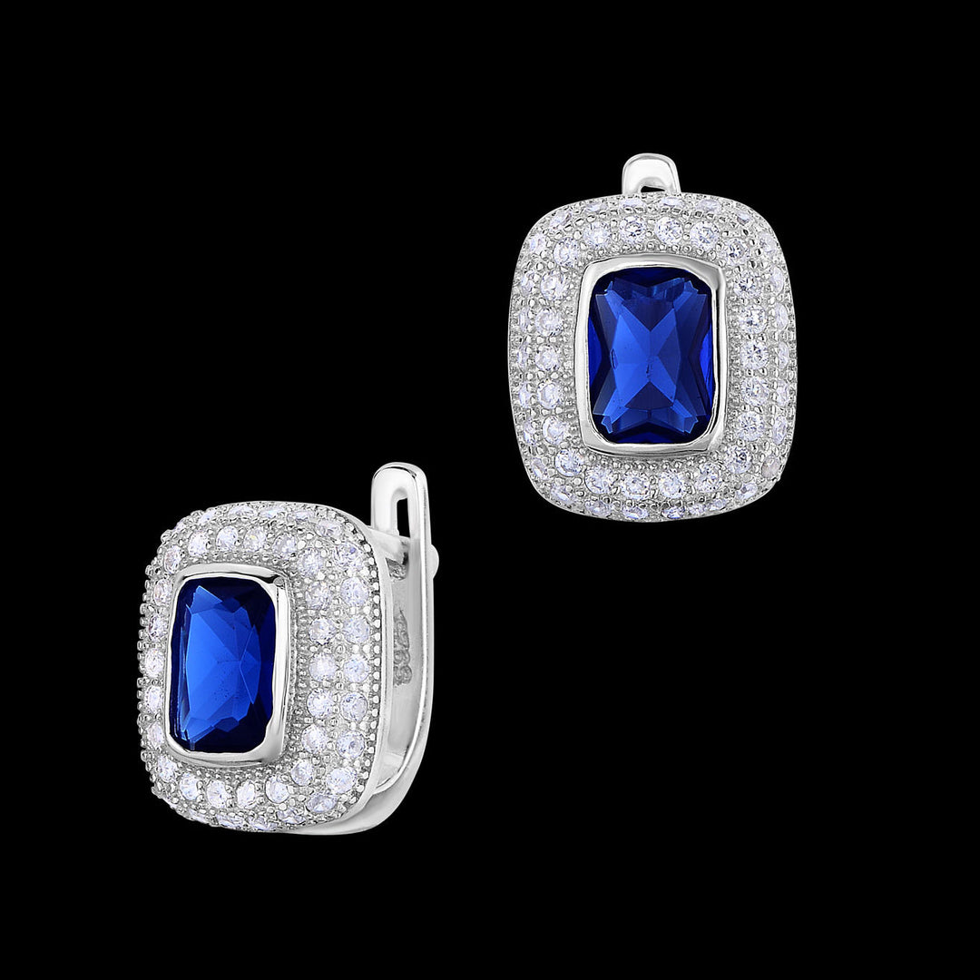 Sterling Silver Cubic Zirconia Square Huggie Earrings with English Lock NY-E116-B