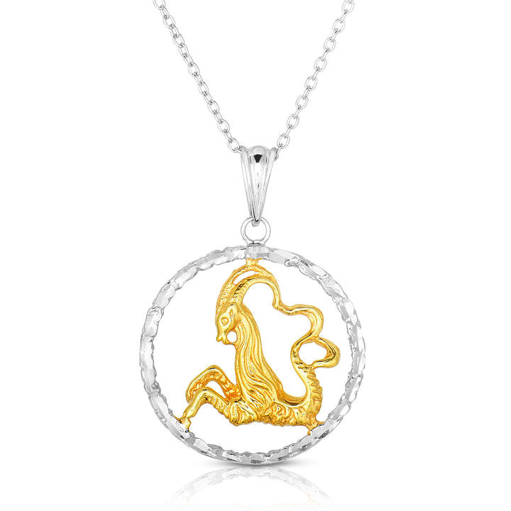 Sterling Silver Round Zodiac Pendant Necklace
