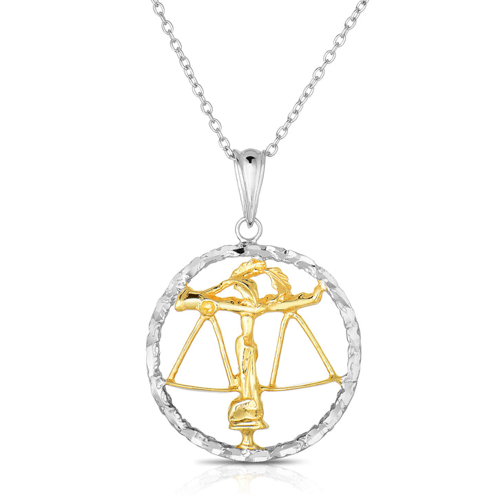 Sterling Silver Round Zodiac Pendant Necklace