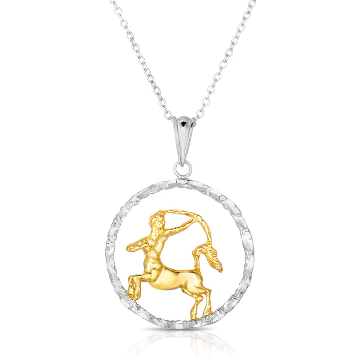Sterling Silver Round Zodiac Pendant Necklace