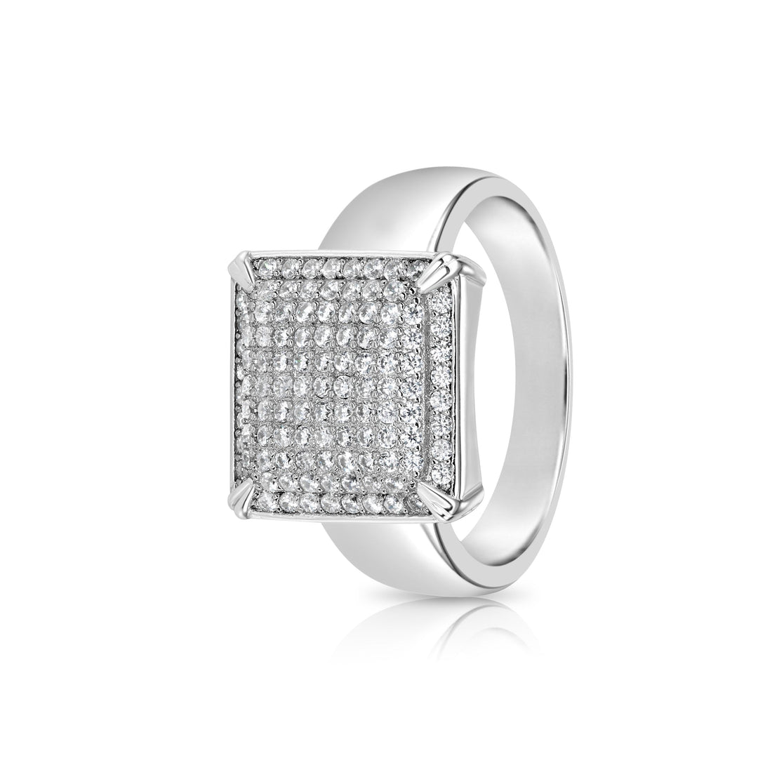 Solid Silver Mens Ring with Cubic Zirconia Stones