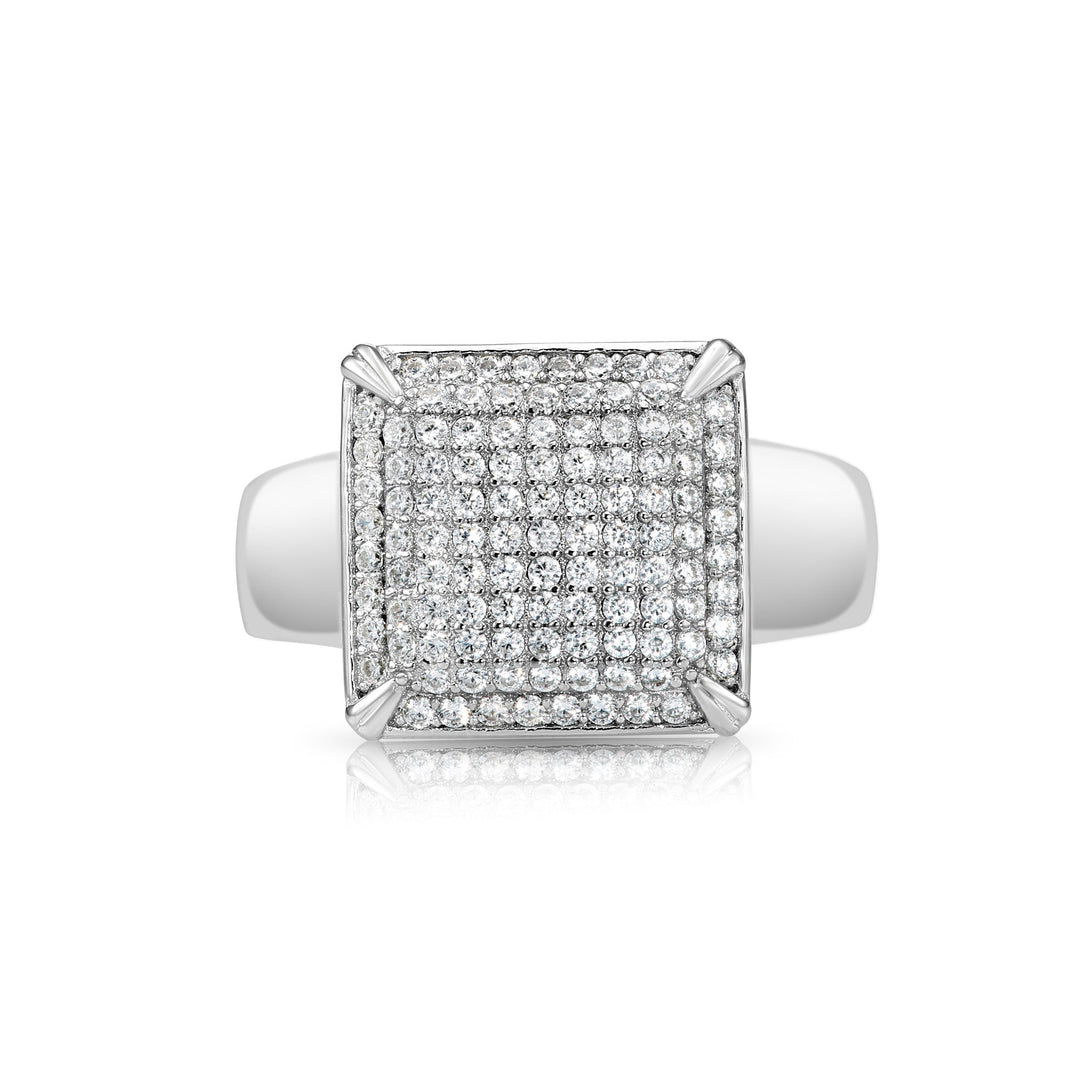 Solid Silver Mens Ring with Cubic Zirconia Stones