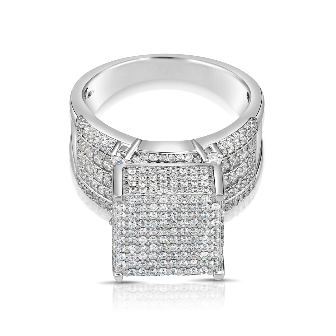 Solid Silver Mens Ring with Cubic Zirconia Stones