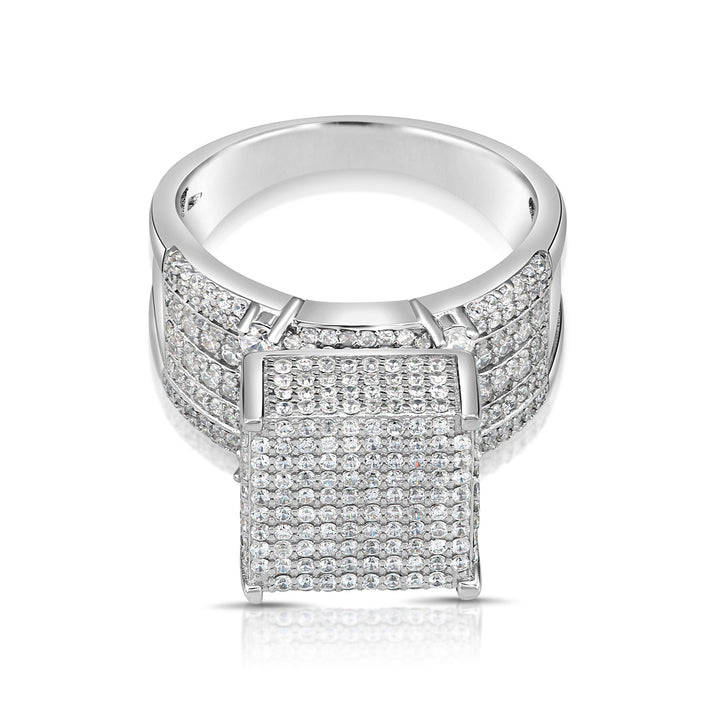 Solid Silver Mens Ring with Cubic Zirconia Stones