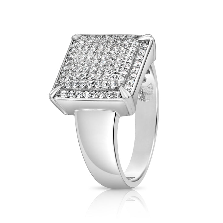 Solid Silver Mens Ring with Cubic Zirconia Stones