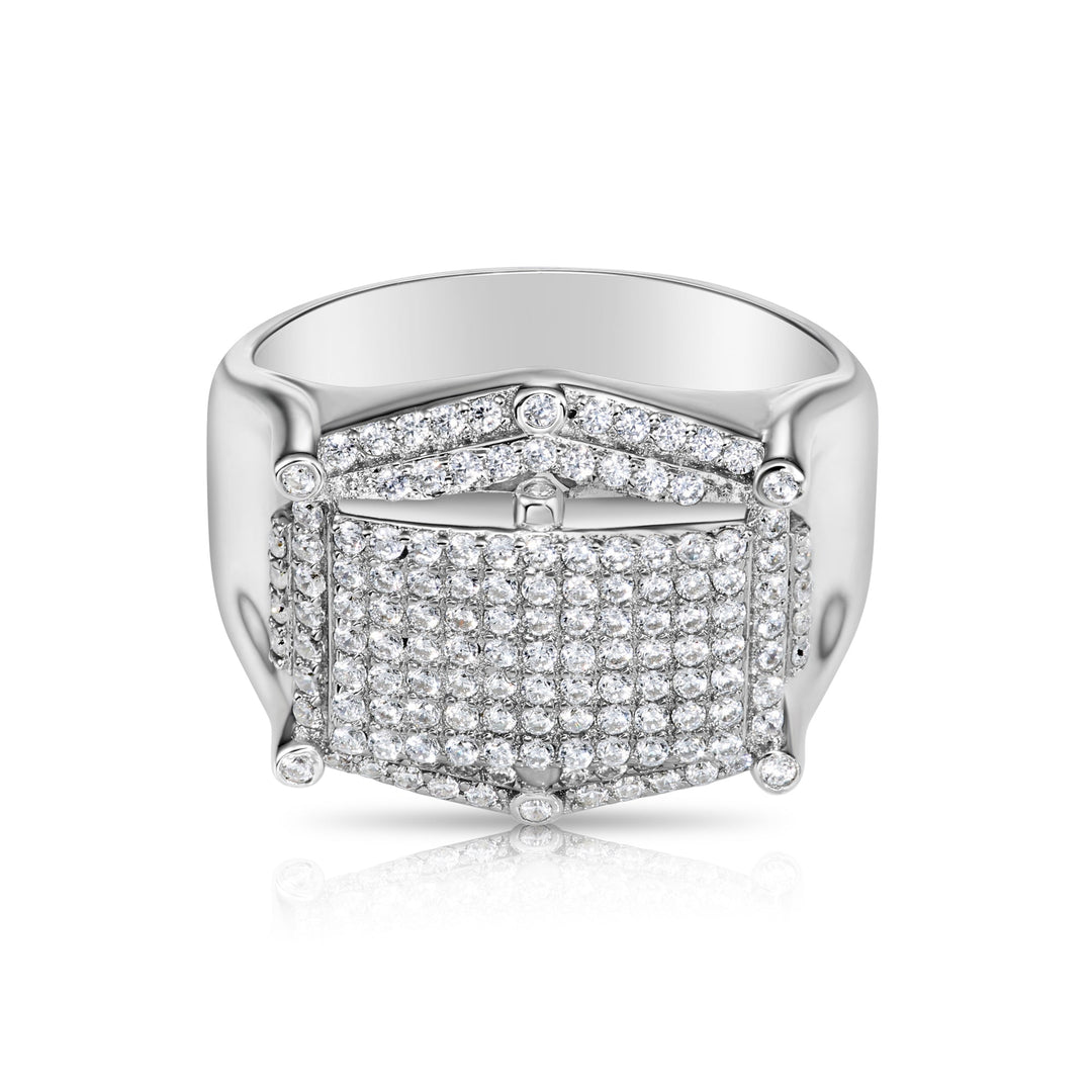 Solid Silver Mens Ring with Cubic Zirconia Stones
