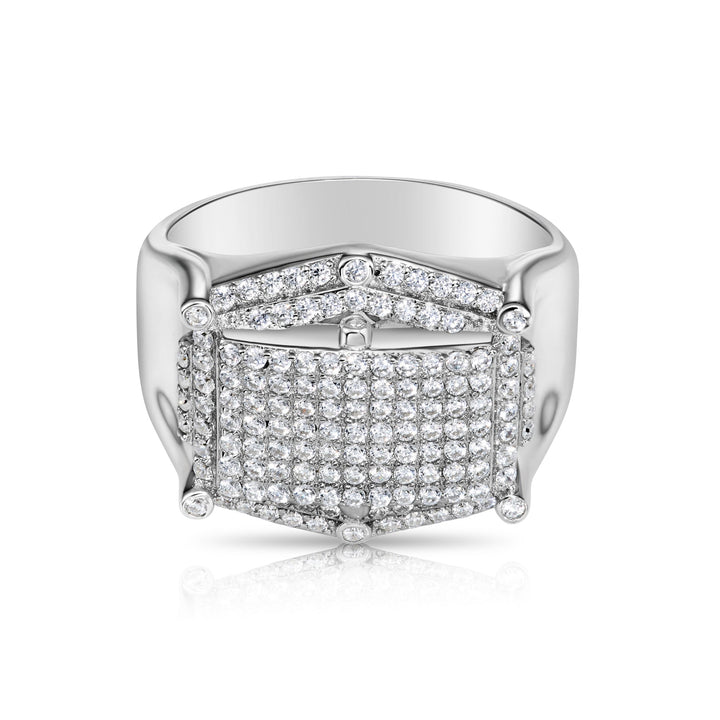 Solid Silver Mens Ring with Cubic Zirconia Stones