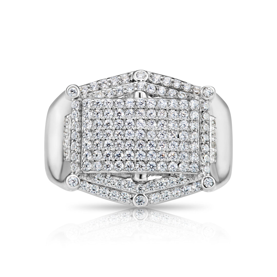 Solid Silver Mens Ring with Cubic Zirconia Stones