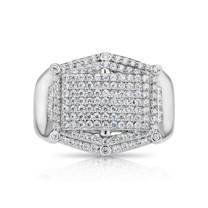 Solid Silver Mens Ring with Cubic Zirconia Stones