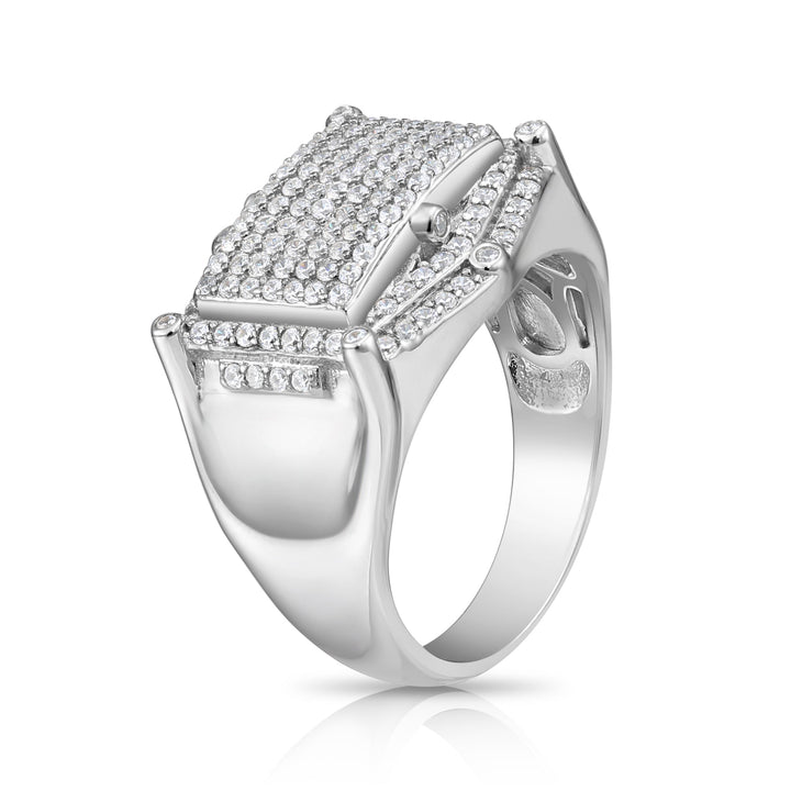Solid Silver Mens Ring with Cubic Zirconia Stones