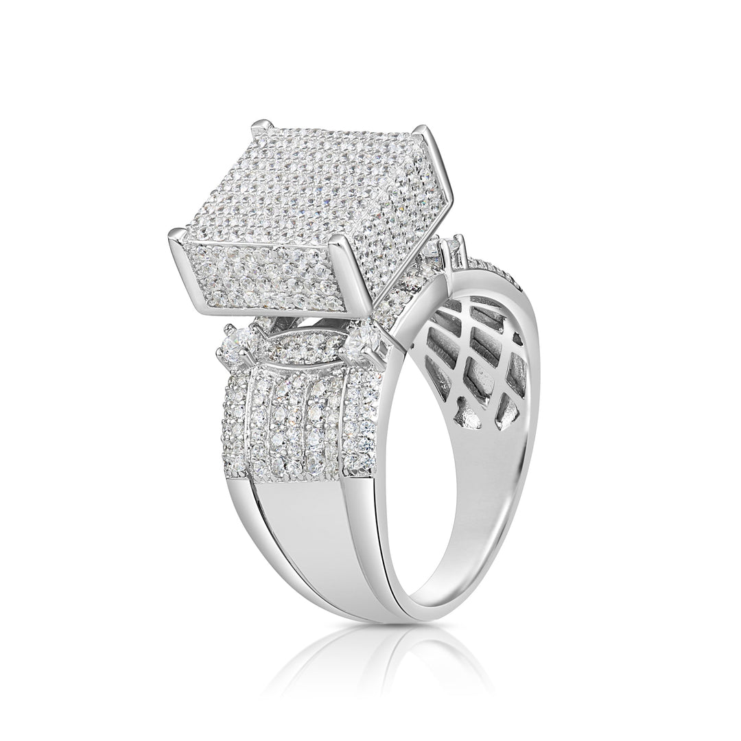 Solid Silver Mens Ring with Cubic Zirconia Stones
