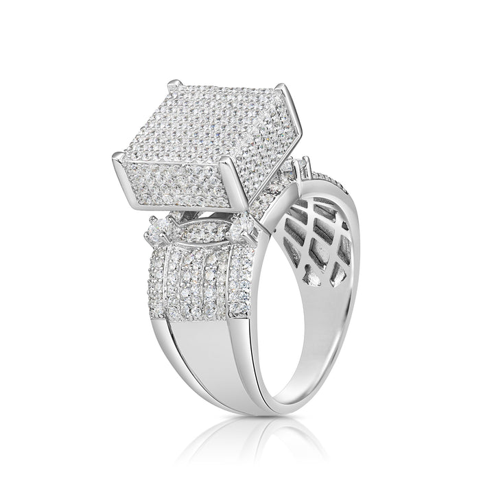 Solid Silver Mens Ring with Cubic Zirconia Stones
