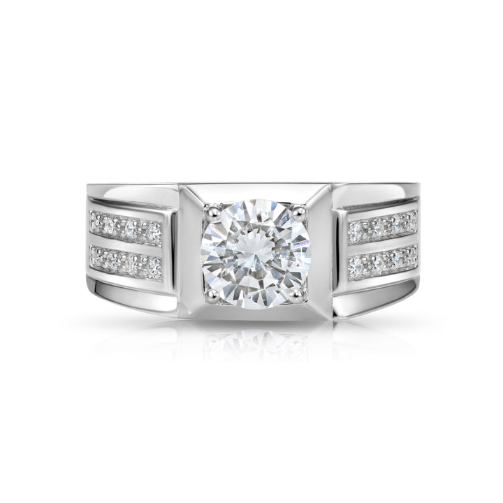 .925 Silver Mens Ring with Double Row Cubic Zirconia Stones