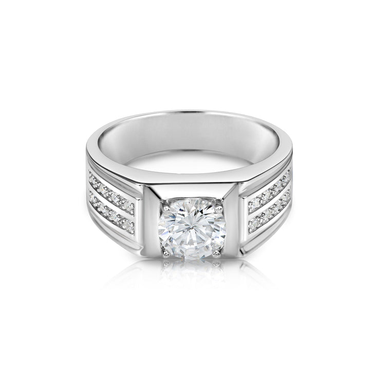 .925 Silver Mens Ring with Double Row Cubic Zirconia Stones