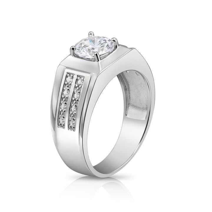 .925 Silver Mens Ring with Double Row Cubic Zirconia Stones