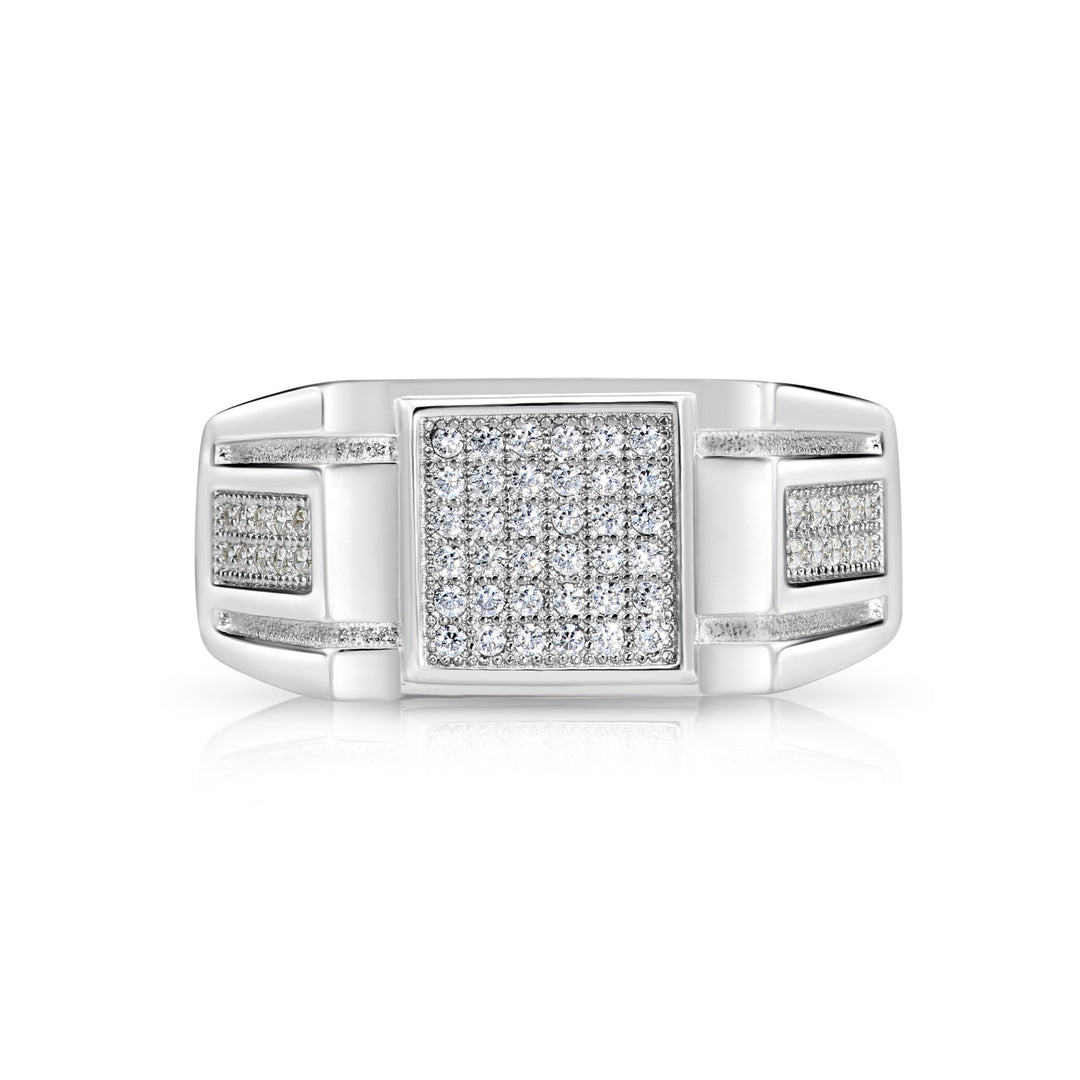 Solid Silver Mens Ring with Cubic Zirconia Stones
