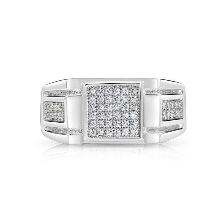Solid Silver Mens Ring with Cubic Zirconia Stones