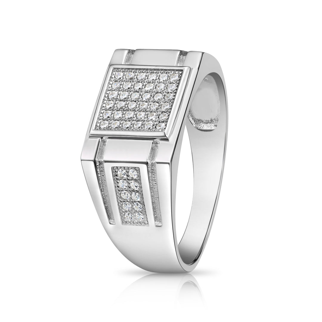 Solid Silver Mens Ring with Cubic Zirconia Stones
