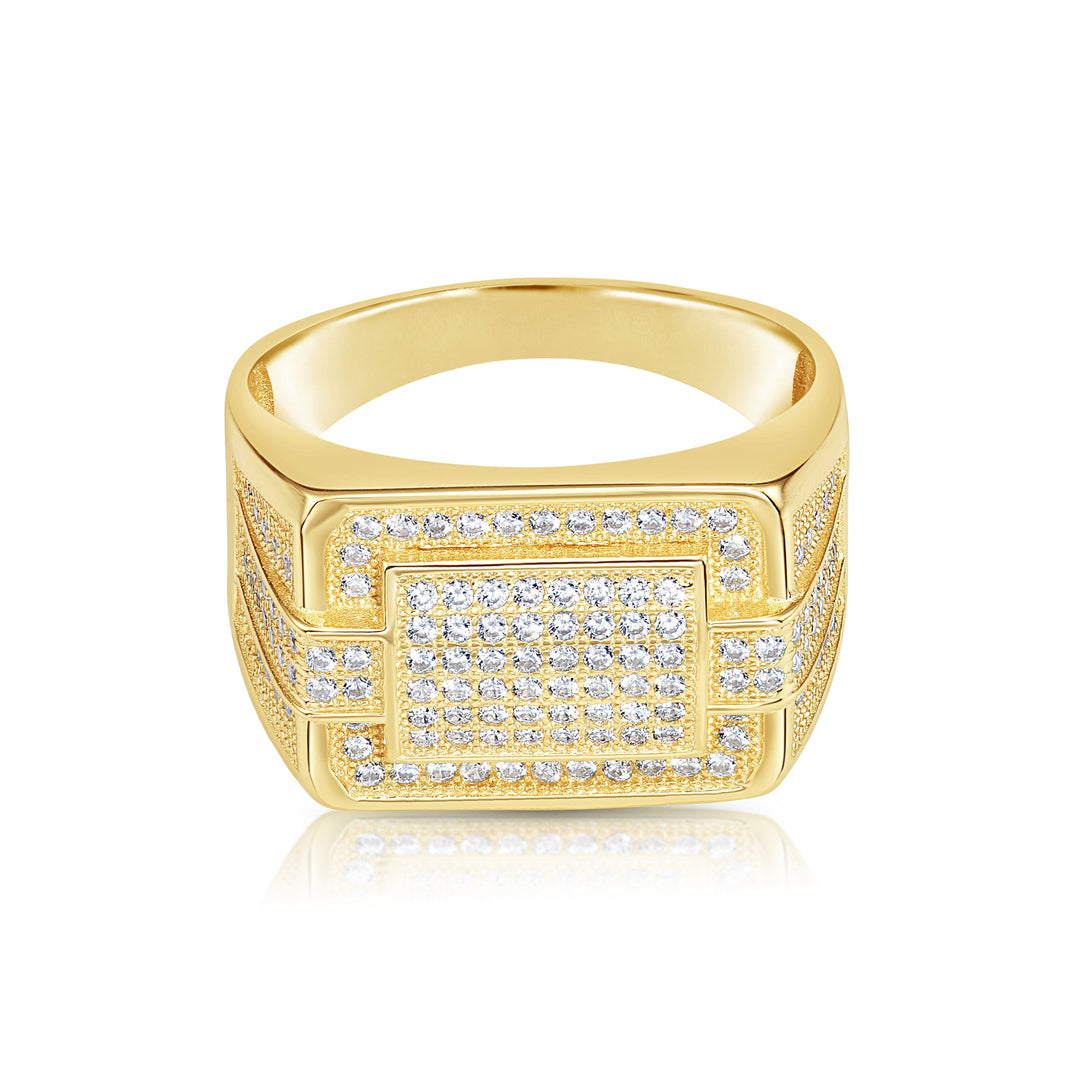 Solid Silver Mens Ring with Cubic Zirconia Stones