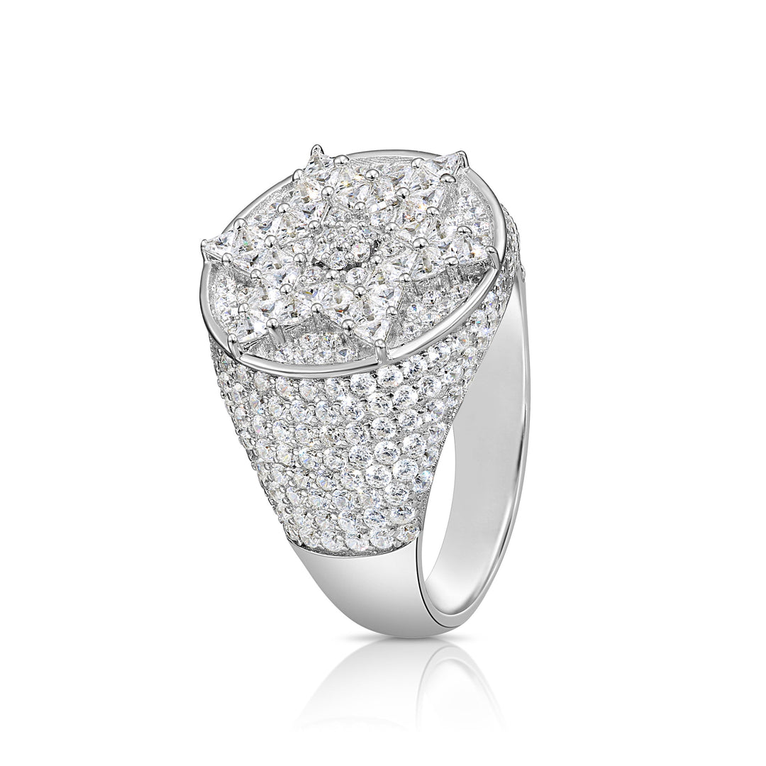 Solid Silver Mens Ring with Cubic Zirconia Stones