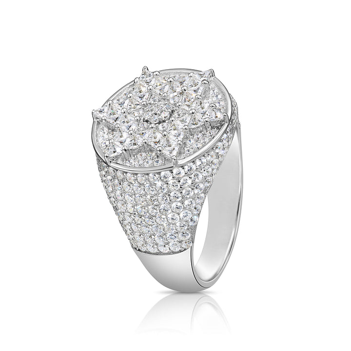 Solid Silver Mens Ring with Cubic Zirconia Stones