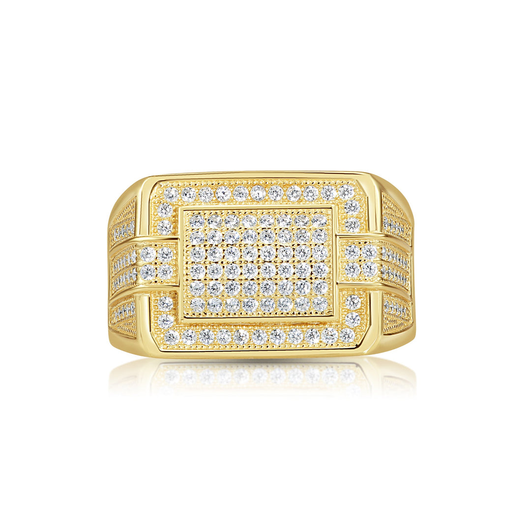 Solid Silver Mens Ring with Cubic Zirconia Stones