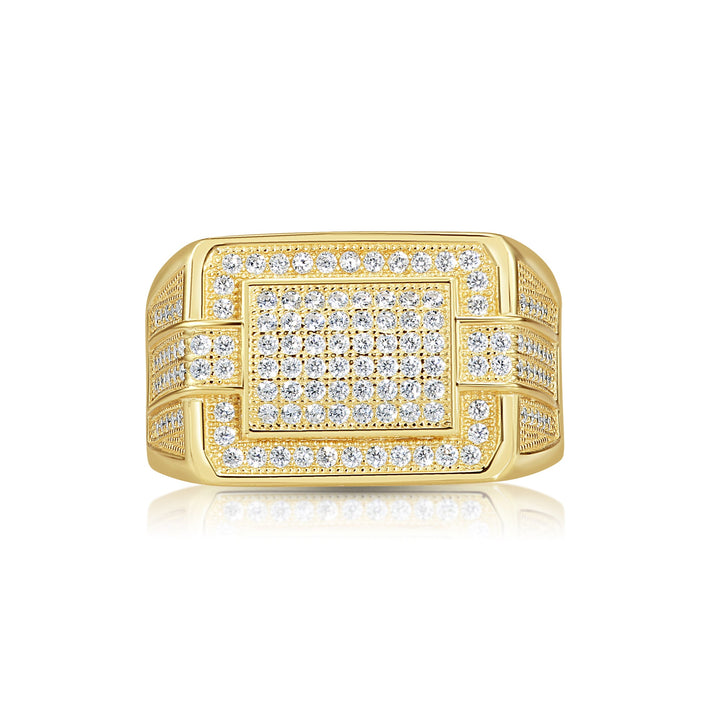 Solid Silver Mens Ring with Cubic Zirconia Stones