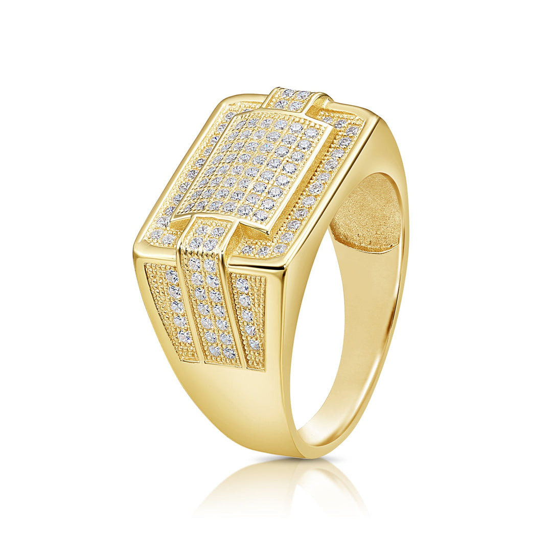 Solid Silver Mens Ring with Cubic Zirconia Stones