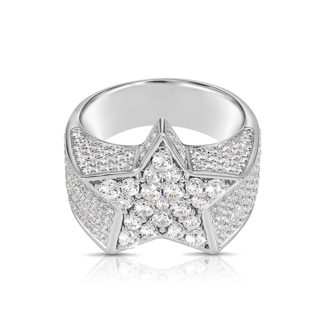 Solid Silver Mens Ring with Cubic Zirconia Stones