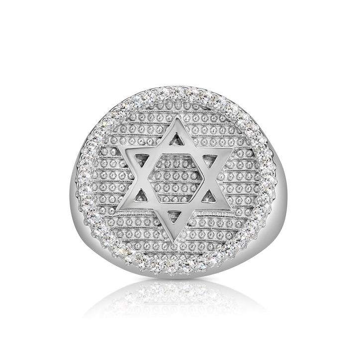 .925 Silver Men's Ring with Star of David and Cubic Zirconia Stones