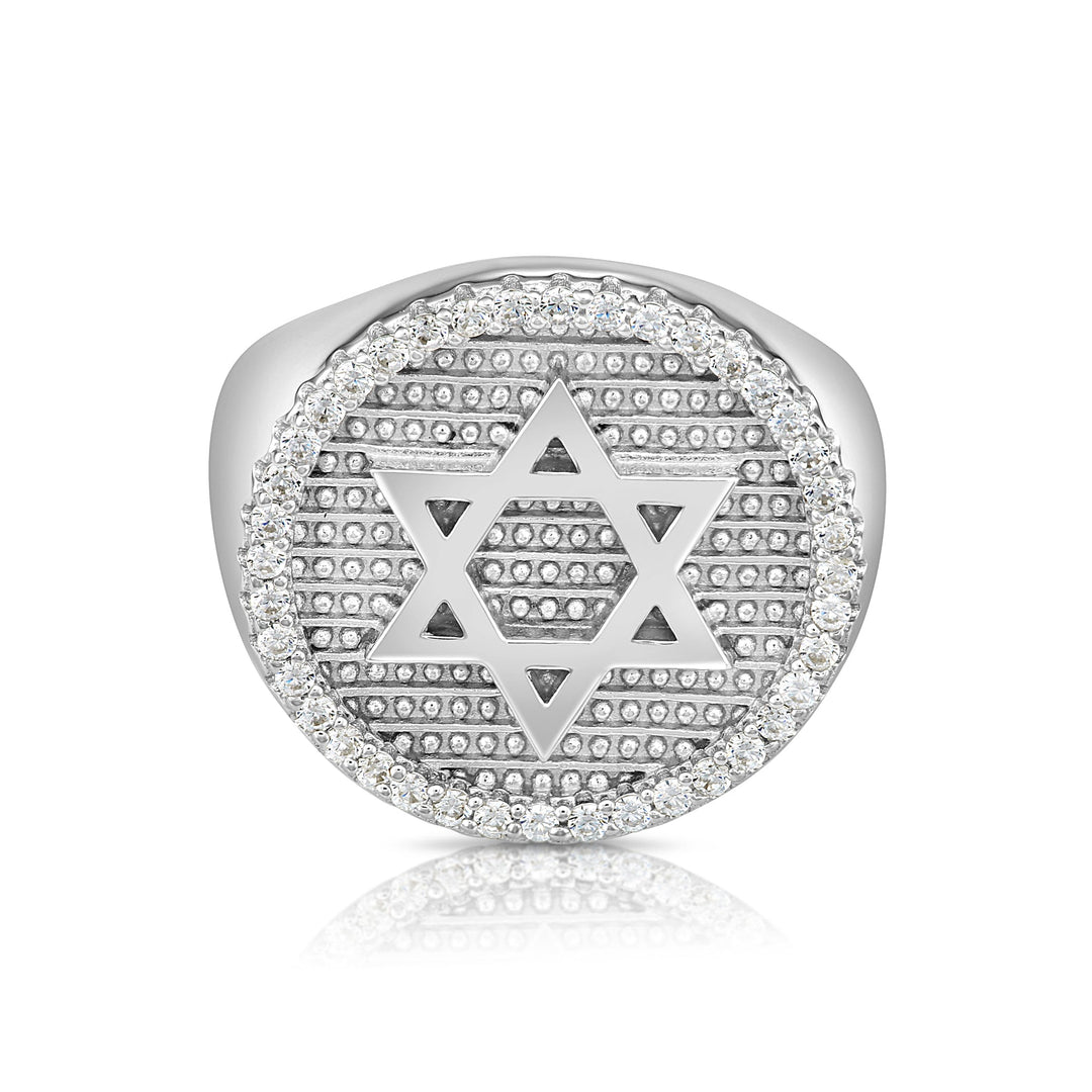 .925 Silver Men's Ring with Star of David and Cubic Zirconia Stones