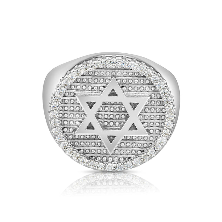 .925 Silver Men's Ring with Star of David and Cubic Zirconia Stones