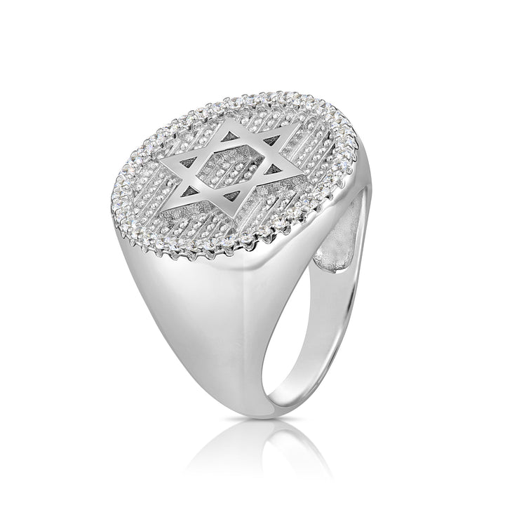 .925 Silver Men's Ring with Star of David and Cubic Zirconia Stones