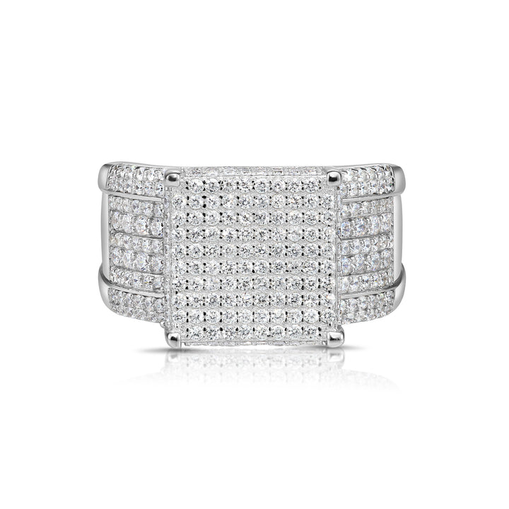 Solid Silver Mens Ring with Cubic Zirconia Stones