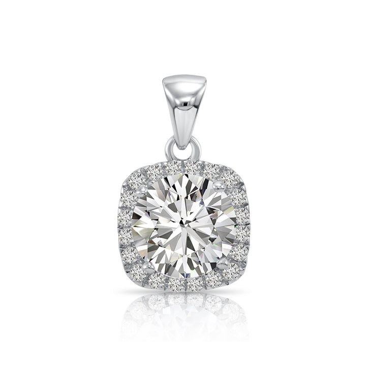 925 Sterling Silver Square Halo with Round Center Stone Pendant Necklace