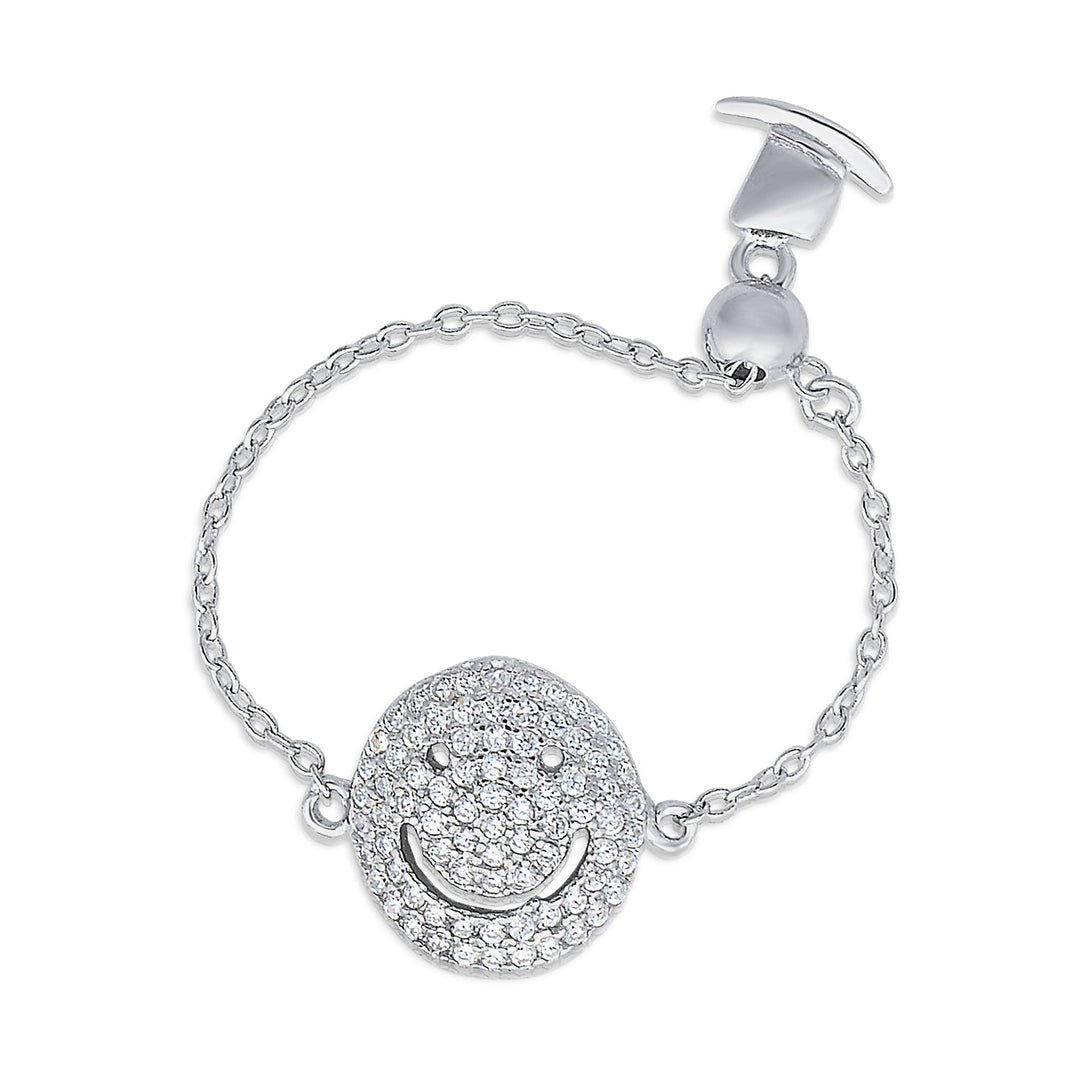 925 Sterling Silver Smiley Face Adjustable Cubic Zirconia Ring