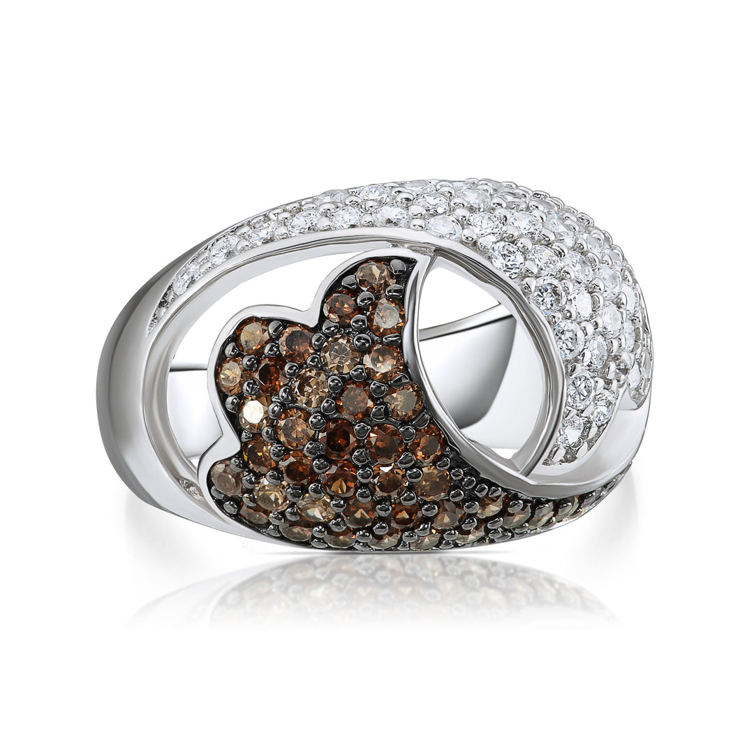 Sterling Silver Cubic Zirconia Coffee Statement Ring
