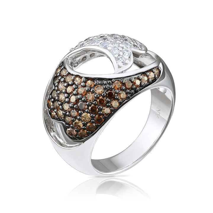 Sterling Silver Cubic Zirconia Coffee Statement Ring