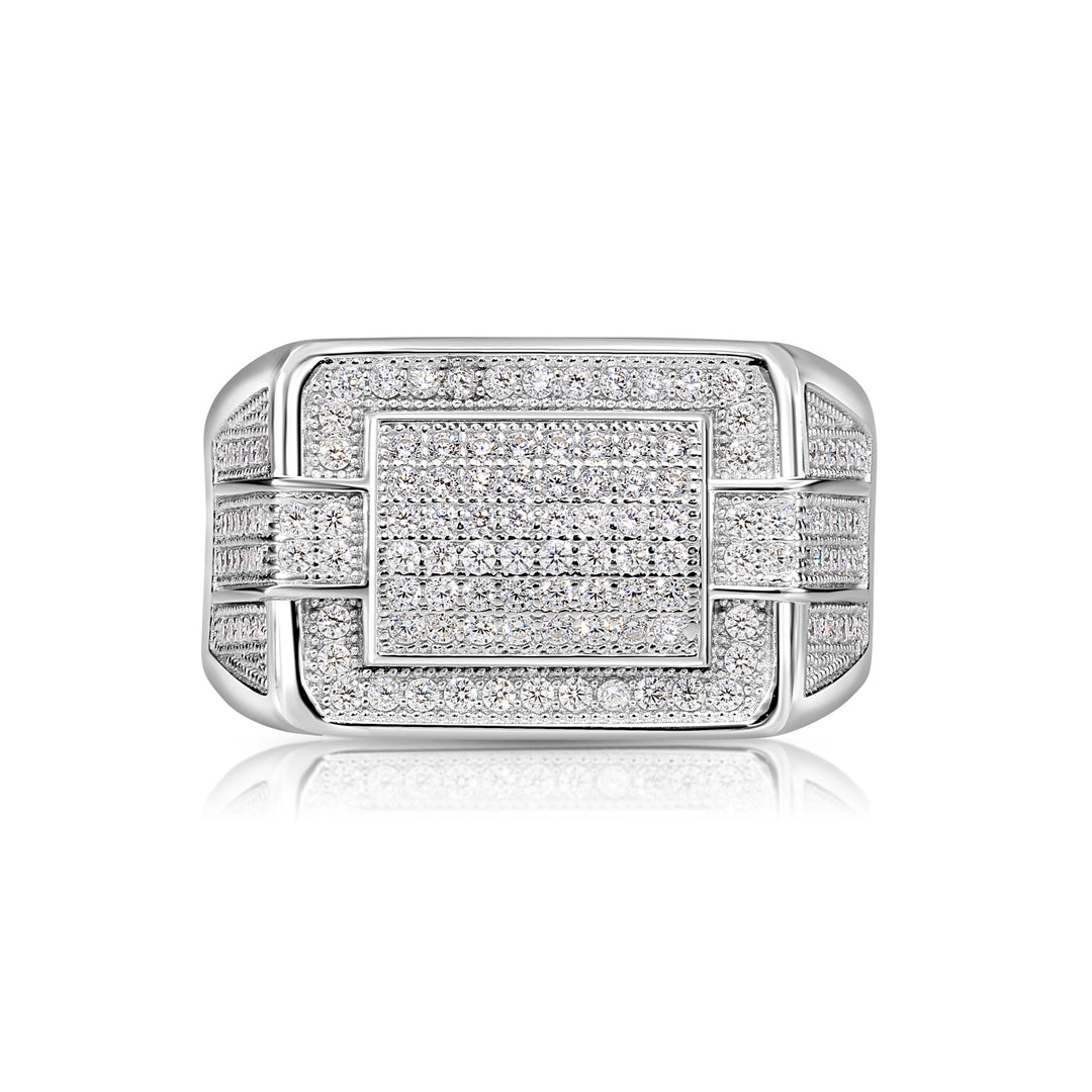 Solid Silver Mens Ring with Cubic Zirconia Stones