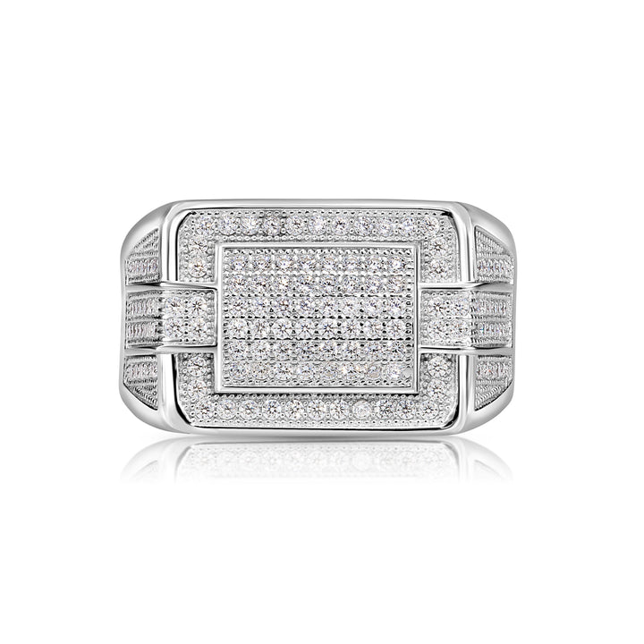 Solid Silver Mens Ring with Cubic Zirconia Stones