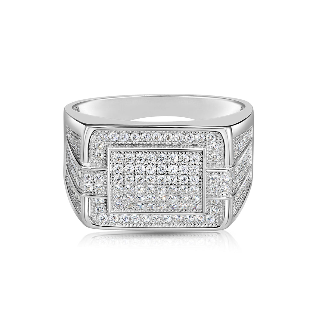 Solid Silver Mens Ring with Cubic Zirconia Stones