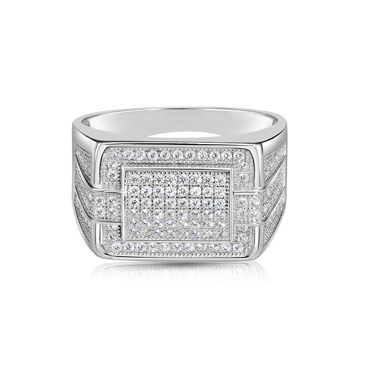 Solid Silver Mens Ring with Cubic Zirconia Stones