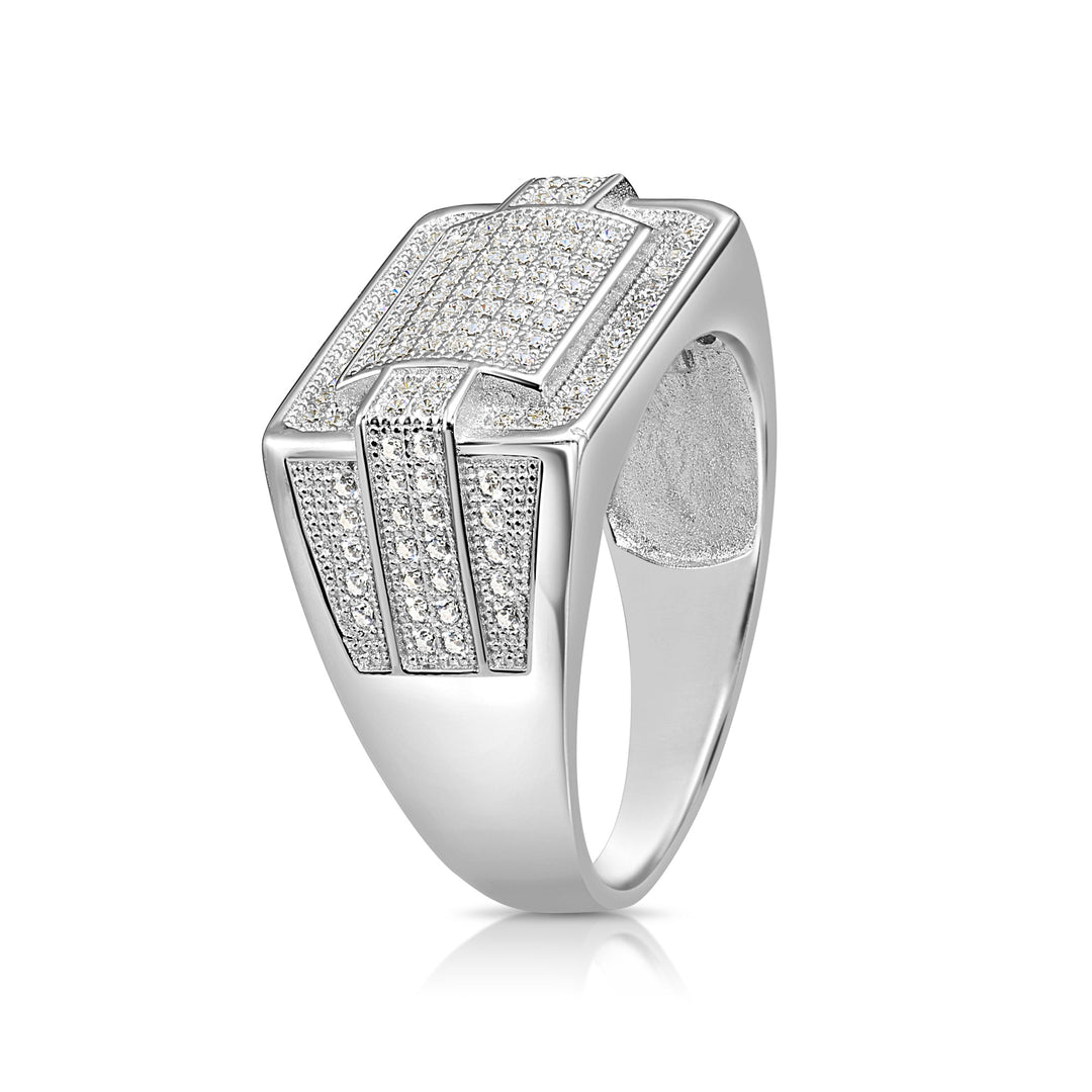 Solid Silver Mens Ring with Cubic Zirconia Stones