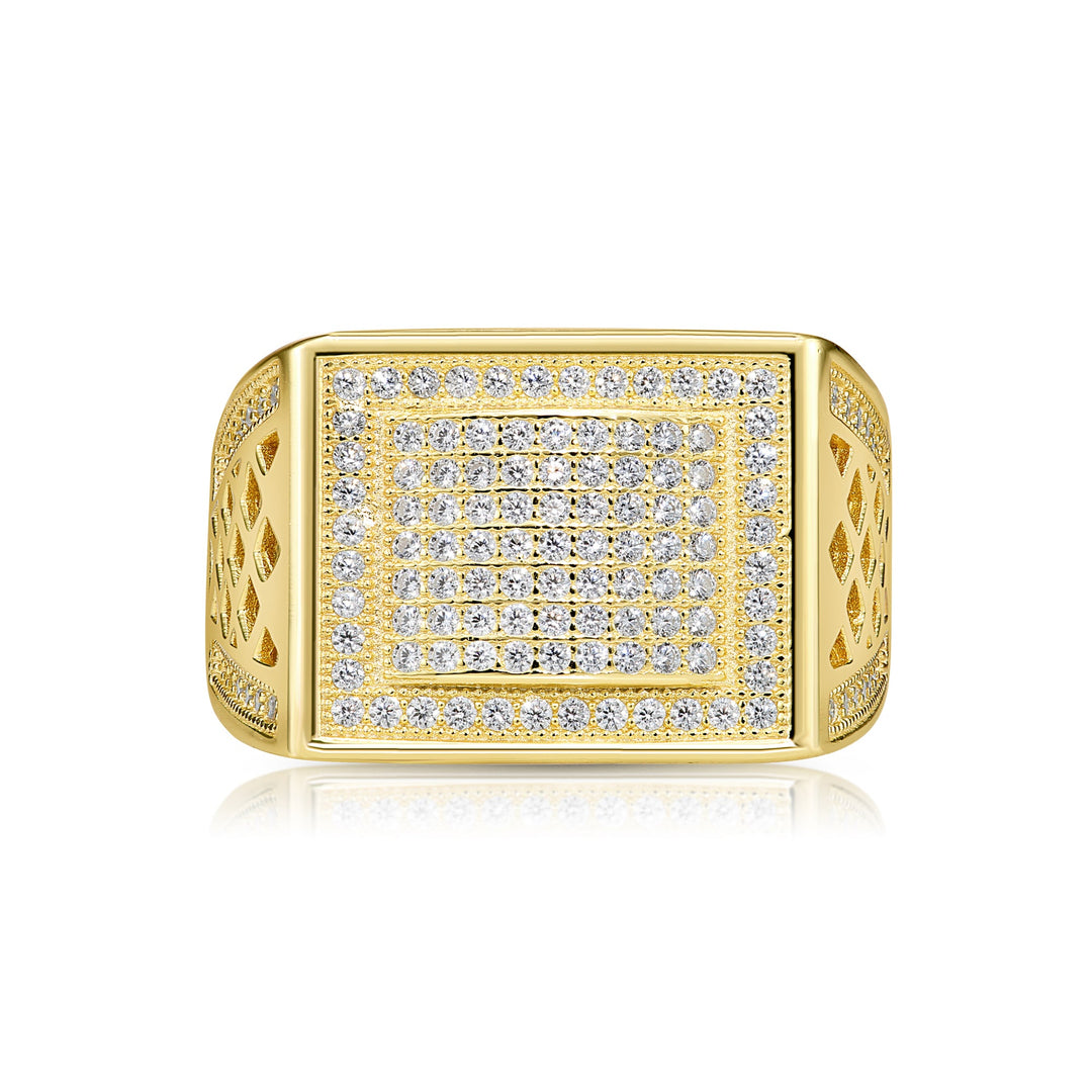 .925 Silver Men's Ring with Flat Top and Cubic Zirconia Stones