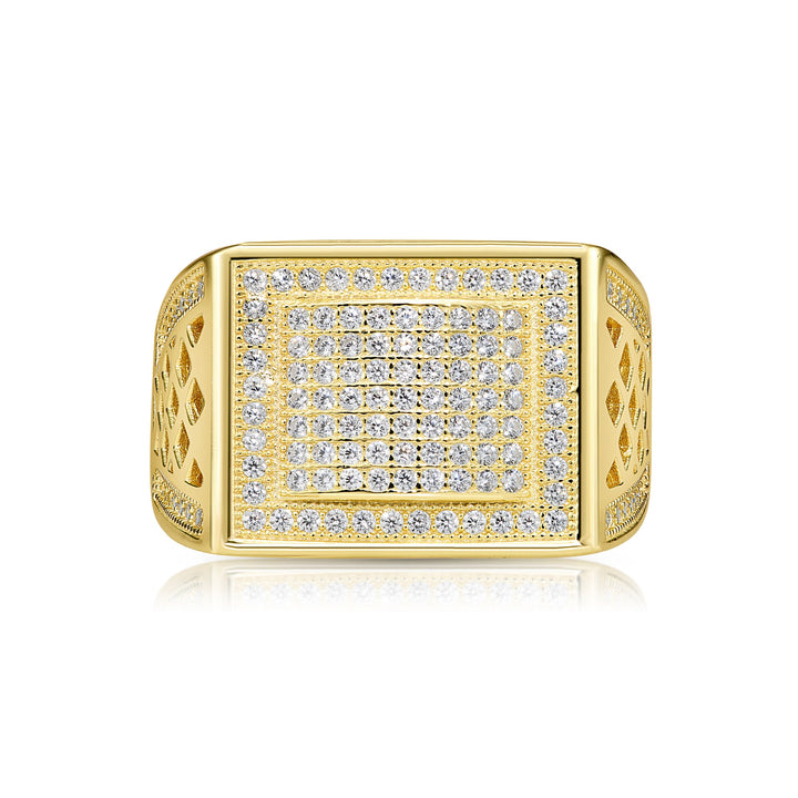 .925 Silver Men's Ring with Flat Top and Cubic Zirconia Stones