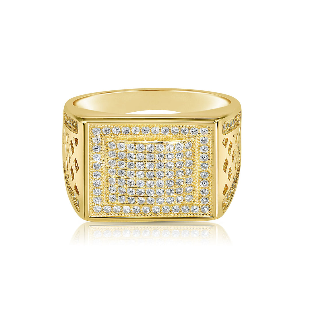 .925 Silver Men's Ring with Flat Top and Cubic Zirconia Stones