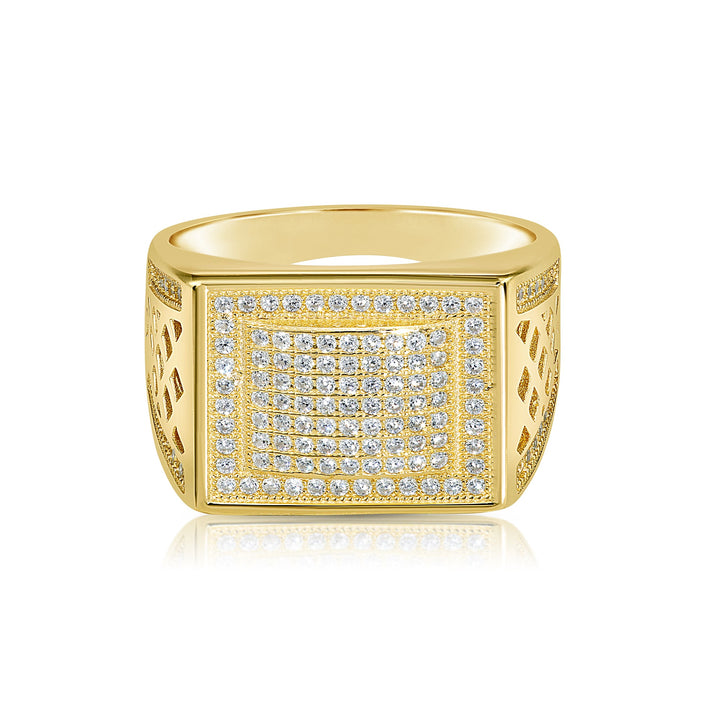 .925 Silver Men's Ring with Flat Top and Cubic Zirconia Stones