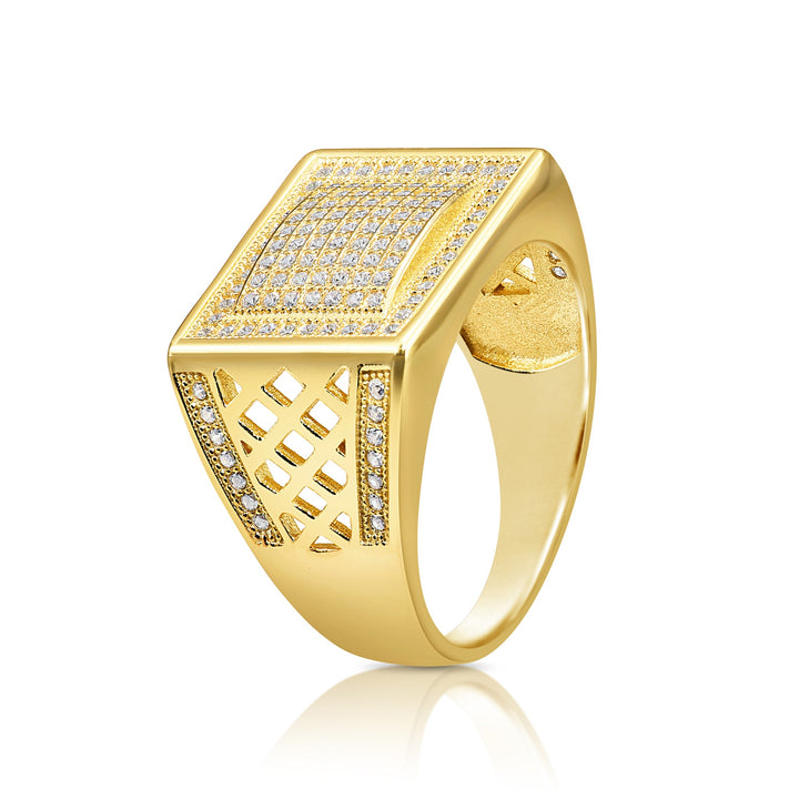 .925 Silver Men's Ring with Flat Top and Cubic Zirconia Stones